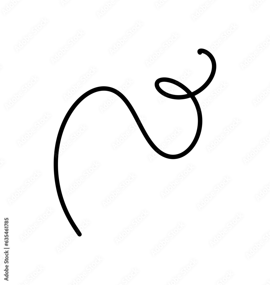 Black hand drawn curved swirled line. Scribble curly brush strokes ...