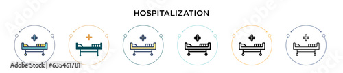 Hospitalization icon in filled, thin line, outline and stroke style. Vector illustration of two colored and black hospitalization vector icons designs can be used for mobile, ui, web