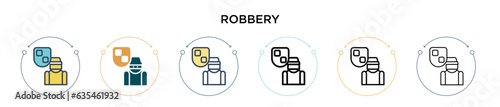 Robbery icon in filled, thin line, outline and stroke style. Vector illustration of two colored and black robbery vector icons designs can be used for mobile, ui, web