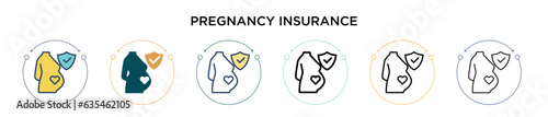 Pregnancy insurance icon in filled, thin line, outline and stroke style. Vector illustration of two colored and black pregnancy insurance vector icons designs can be used for mobile, ui, web
