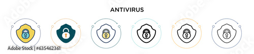 Antivirus icon in filled, thin line, outline and stroke style. Vector illustration of two colored and black antivirus vector icons designs can be used for mobile, ui, web