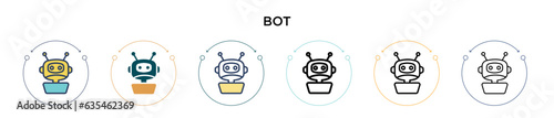 Bot icon in filled, thin line, outline and stroke style. Vector illustration of two colored and black bot vector icons designs can be used for mobile, ui, web