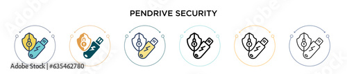 Pendrive security icon in filled, thin line, outline and stroke style. Vector illustration of two colored and black pendrive security vector icons designs can be used for mobile, ui, web