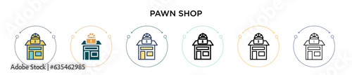 Pawn shop icon in filled, thin line, outline and stroke style. Vector illustration of two colored and black pawn shop vector icons designs can be used for mobile, ui, web