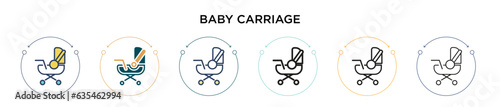 Baby carriage icon in filled, thin line, outline and stroke style. Vector illustration of two colored and black baby carriage vector icons designs can be used for mobile, ui, web