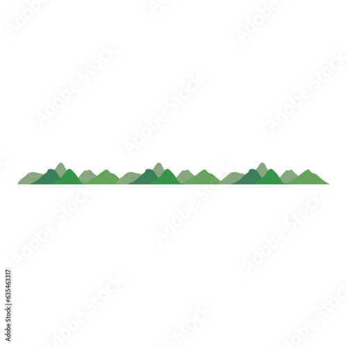 Seamless decoration border with green mountain pattern, urban outdoor view. Isolated on white background, vector, illustration, EPS10