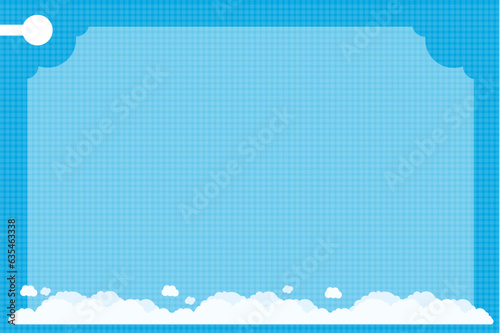 Seamless decoration border frame with white cloud pattern, sky view. Blue background wallpaper. Vector, illustration, EPS10