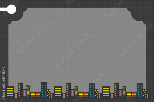 Seamless decoration border frame with apartment pattern, city town view. Dark grey background wallpaper. Vector, illustration, EPS10