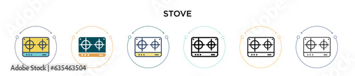Stove icon in filled, thin line, outline and stroke style. Vector illustration of two colored and black stove vector icons designs can be used for mobile, ui, web