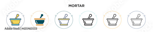 Mortar icon in filled, thin line, outline and stroke style. Vector illustration of two colored and black mortar vector icons designs can be used for mobile, ui, web