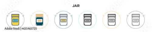 Jar icon in filled, thin line, outline and stroke style. Vector illustration of two colored and black jar vector icons designs can be used for mobile, ui, web
