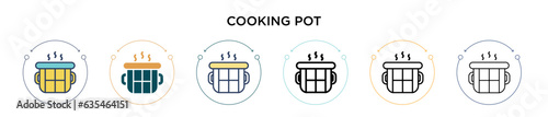 Cooking pot icon in filled, thin line, outline and stroke style. Vector illustration of two colored and black cooking pot vector icons designs can be used for mobile, ui, web