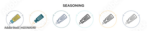 Seasoning icon in filled, thin line, outline and stroke style. Vector illustration of two colored and black seasoning vector icons designs can be used for mobile, ui, web