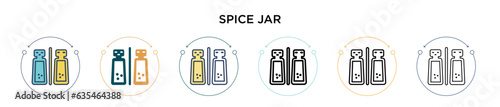 Spice jar icon in filled, thin line, outline and stroke style. Vector illustration of two colored and black spice jar vector icons designs can be used for mobile, ui, web