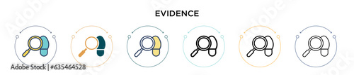 Evidence icon in filled, thin line, outline and stroke style. Vector illustration of two colored and black evidence vector icons designs can be used for mobile, ui, web