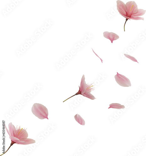 3d render flying pink cherry blossom petal