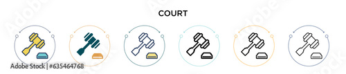 Court icon in filled, thin line, outline and stroke style. Vector illustration of two colored and black court vector icons designs can be used for mobile, ui, web