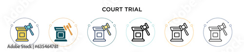 Court trial icon in filled, thin line, outline and stroke style. Vector illustration of two colored and black court trial vector icons designs can be used for mobile, ui, web