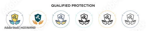 Qualified protection icon in filled, thin line, outline and stroke style. Vector illustration of two colored and black qualified protection vector icons designs can be used for mobile, ui, web