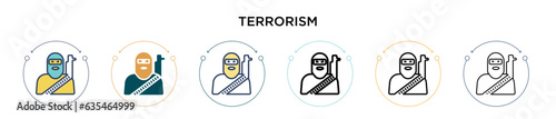 Terrorism icon in filled, thin line, outline and stroke style. Vector illustration of two colored and black terrorism vector icons designs can be used for mobile, ui, web