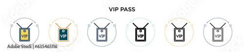 Vip pass icon in filled, thin line, outline and stroke style. Vector illustration of two colored and black vip pass vector icons designs can be used for mobile, ui, web