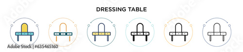 Dressing table icon in filled, thin line, outline and stroke style. Vector illustration of two colored and black dressing table vector icons designs can be used for mobile, ui, web