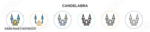 Candelabra icon in filled, thin line, outline and stroke style. Vector illustration of two colored and black candelabra vector icons designs can be used for mobile, ui, web