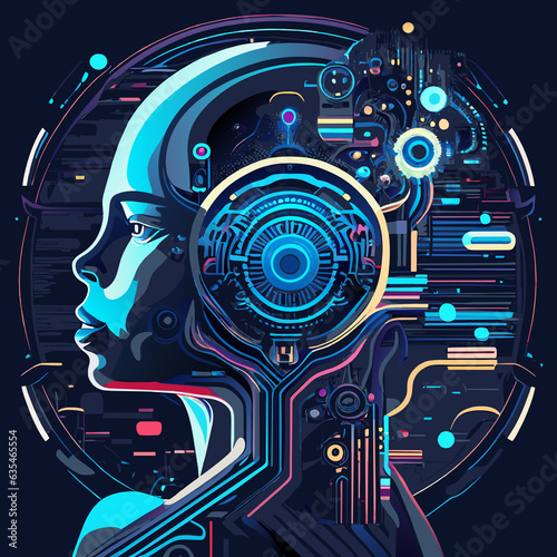 Artificial intelligence (AI), machine learning, deep learning, cloud computing, neural networks and modern technology concept. Vector illustration.
