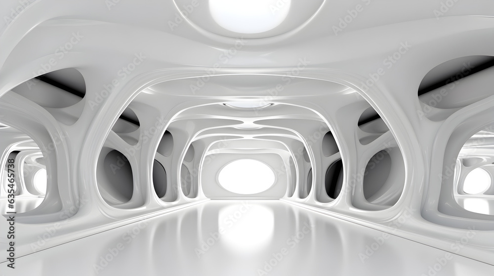 abstract white background architecture glossy room 3d render illustration. Generative AI.