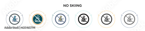 No skiing icon in filled, thin line, outline and stroke style. Vector illustration of two colored and black no skiing vector icons designs can be used for mobile, ui, web