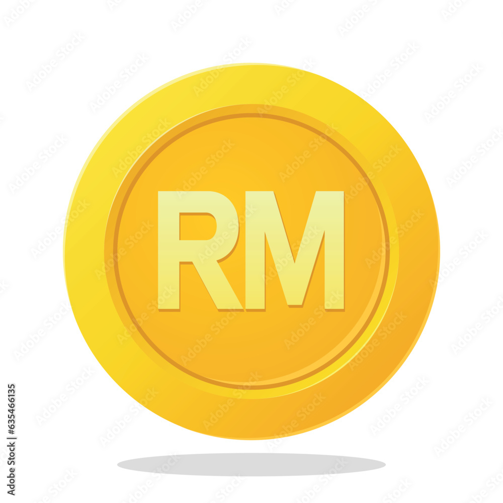 Gold coin with Malaysian Ringgit currency sign. Financial element items. Currency symbol vector illustration. Gold coin with Malaysian Ringgit currency sign. Financial element items. Currency symbol vector illustration.