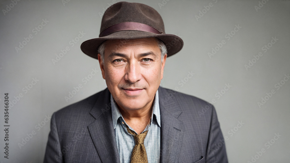 Businessman in a hat smiling in outside. Generative AI Businessman in a hat smiling in outside. Generative AI