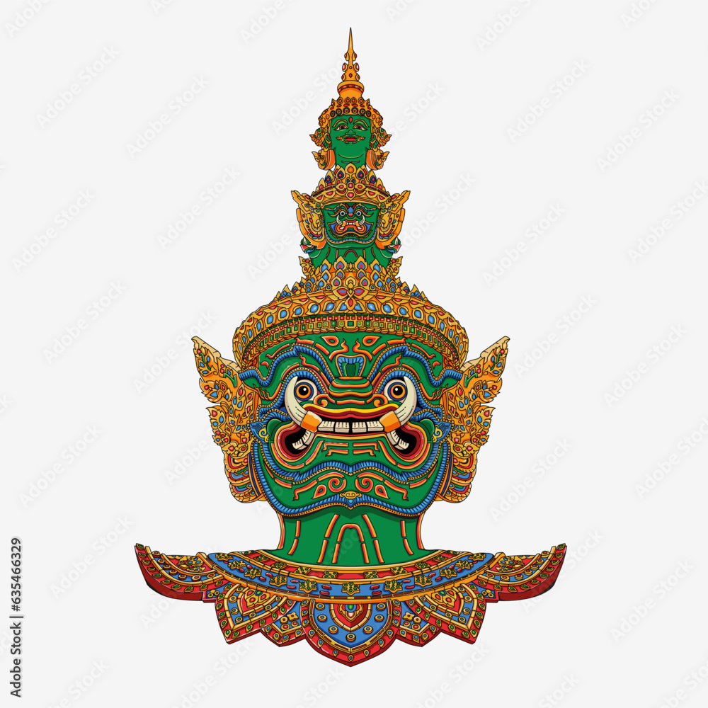 Giant guardian statue in Wat Phra Kaew Thailand on white backgroud.vector illustration 10