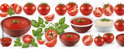 set of bowl tomatoes sauce isolated