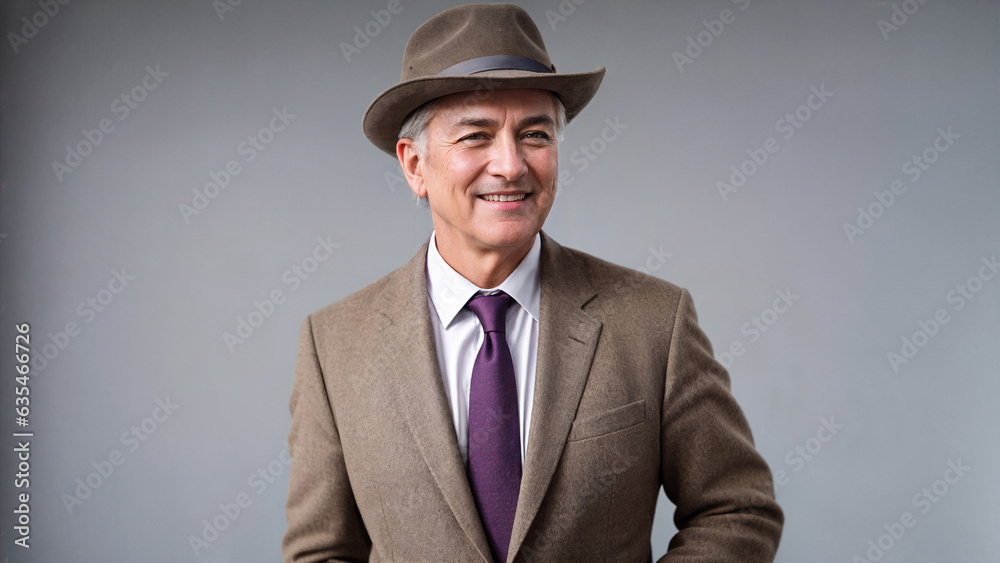 Businessman in a hat smiling in outside. Generative AI