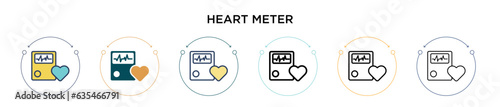 Heart meter icon in filled, thin line, outline and stroke style. Vector illustration of two colored and black heart meter vector icons designs can be used for mobile, ui, web