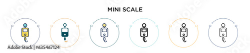 Mini scale icon in filled, thin line, outline and stroke style. Vector illustration of two colored and black mini scale vector icons designs can be used for mobile, ui, web