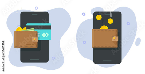 Money wallet virtual digital cashback income earnings icon vector on mobile cell phone app graphic illustration, cash transfer receive or withdraw online transaction, cellphone deposit savings image photo