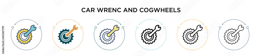 Car wrenc and cogwheels icon in filled, thin line, outline and stroke ...