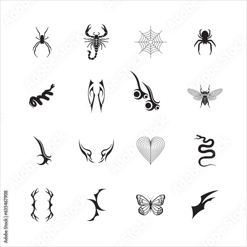 Tribal Vector Tattoo Elements, hippie icons, pattern, motif, suitable for tattoo art, street design elements, murals and others.