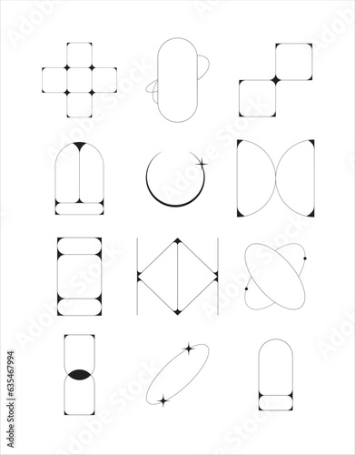 Modern minimalist aesthetic line elements trendy linear frame with sparkling star arch frame. Distinct aesthetic oval elements and curved line frames with sparkles.