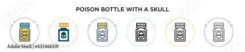 Poison bottle with a skull icon in filled, thin line, outline and stroke style. Vector illustration of two colored and black poison bottle with a skull vector icons designs can be used for mobile, ui,
