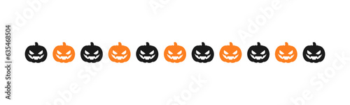 Separator Border illustration line of cute jack o lanterns, evil pumpkin, trick or treat pattern for Halloween day concept of autumn season