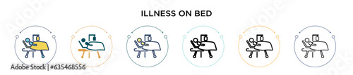 Illness on bed icon in filled, thin line, outline and stroke style. Vector illustration of two colored and black illness on bed vector icons designs can be used for mobile, ui, web