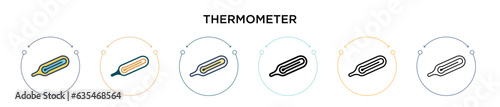 Thermometer icon in filled, thin line, outline and stroke style. Vector illustration of two colored and black thermometer vector icons designs can be used for mobile, ui, web