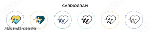 Cardiogram icon in filled, thin line, outline and stroke style. Vector illustration of two colored and black cardiogram vector icons designs can be used for mobile, ui, web