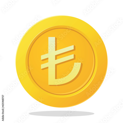 Gold coin with Turkish lira sign. Financial items. Currency element vector illustration.