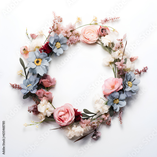 A lovely wreath of flowers on an isolated background  perfect for a wedding invitation