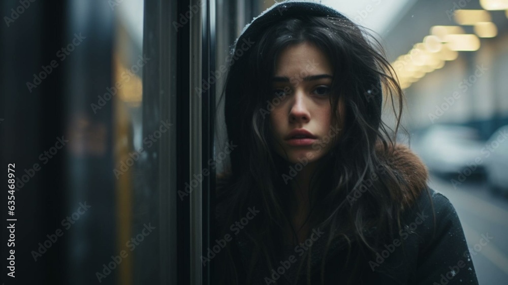 Portrait of sad depressed woman in street Portrait of sad depressed woman in street