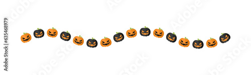 Separator Border illustration line of cute jack o lanterns, evil pumpkin, trick or treat pattern for Halloween day concept of autumn season